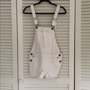 White cropped overalls